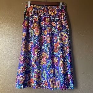 Vintage Laurissa Multicolor Floral A-line Midi Skirt